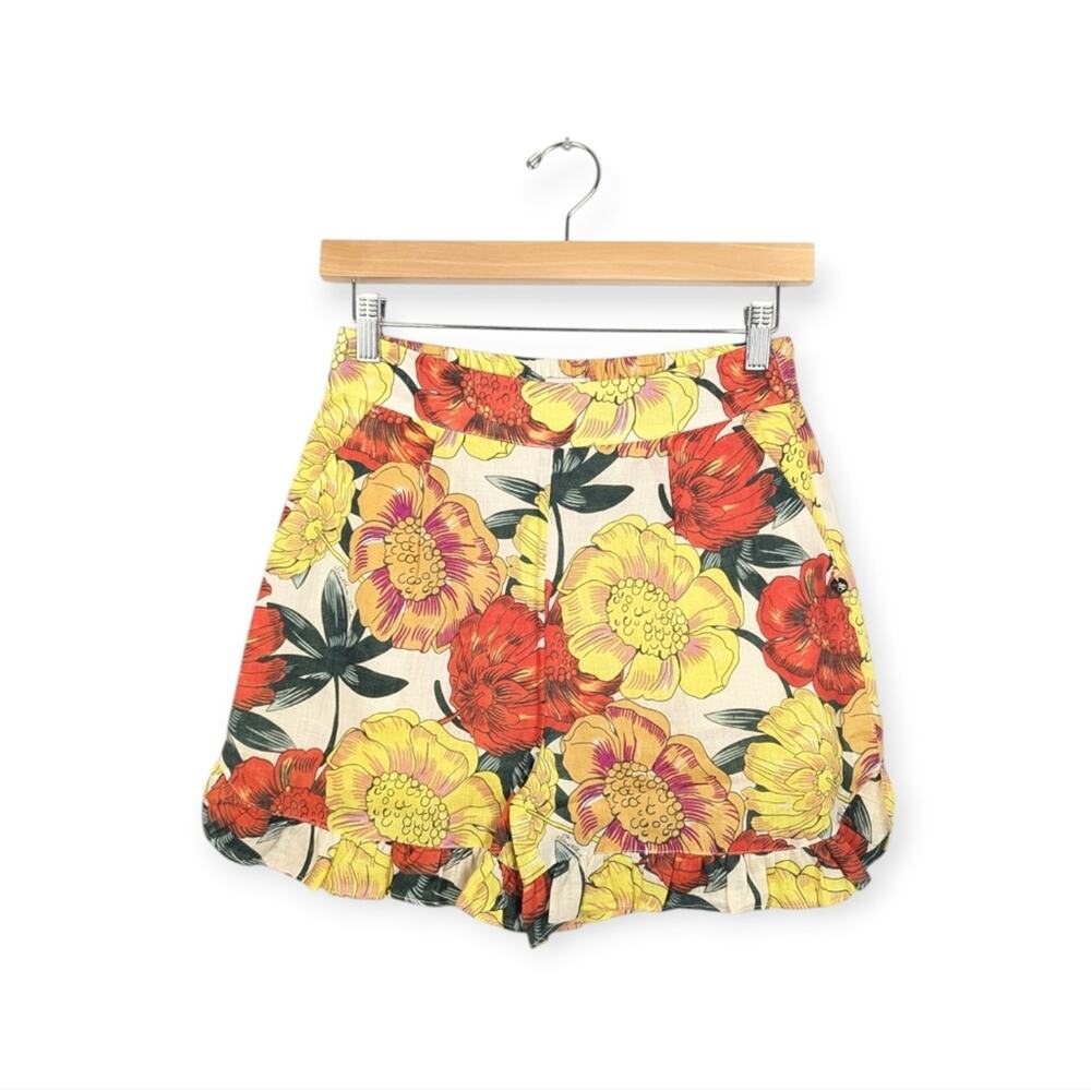 Scotch & Soda Amsterdam Orange & Yellow Floral Linen High Rise Shorts Size 12
